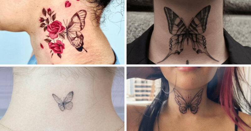 22 butterfly neck tattoos that prove the power of simplicity