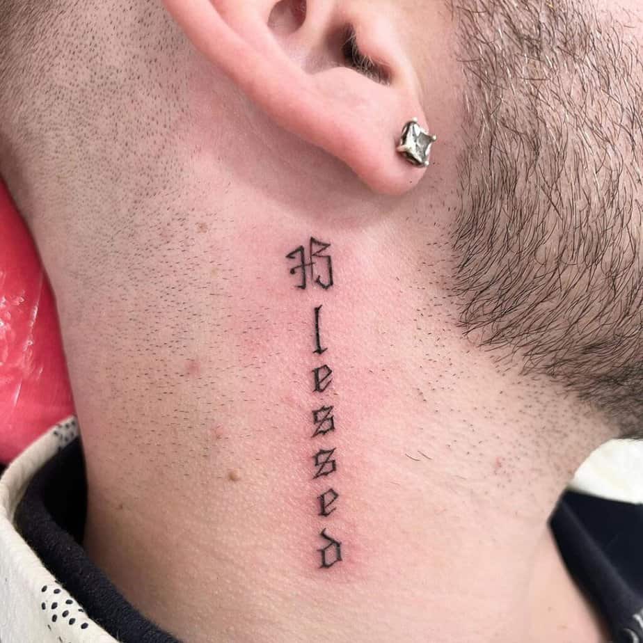 Blessed tattoo on the neck