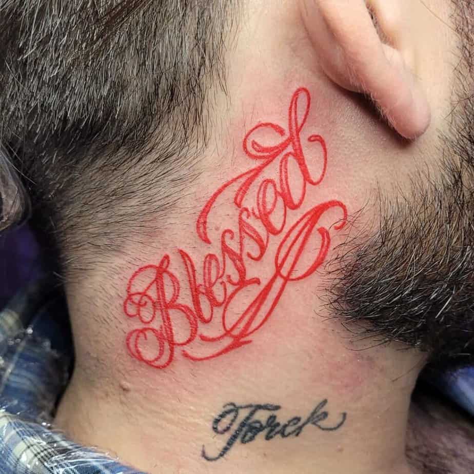 Blessed tattoo on the neck