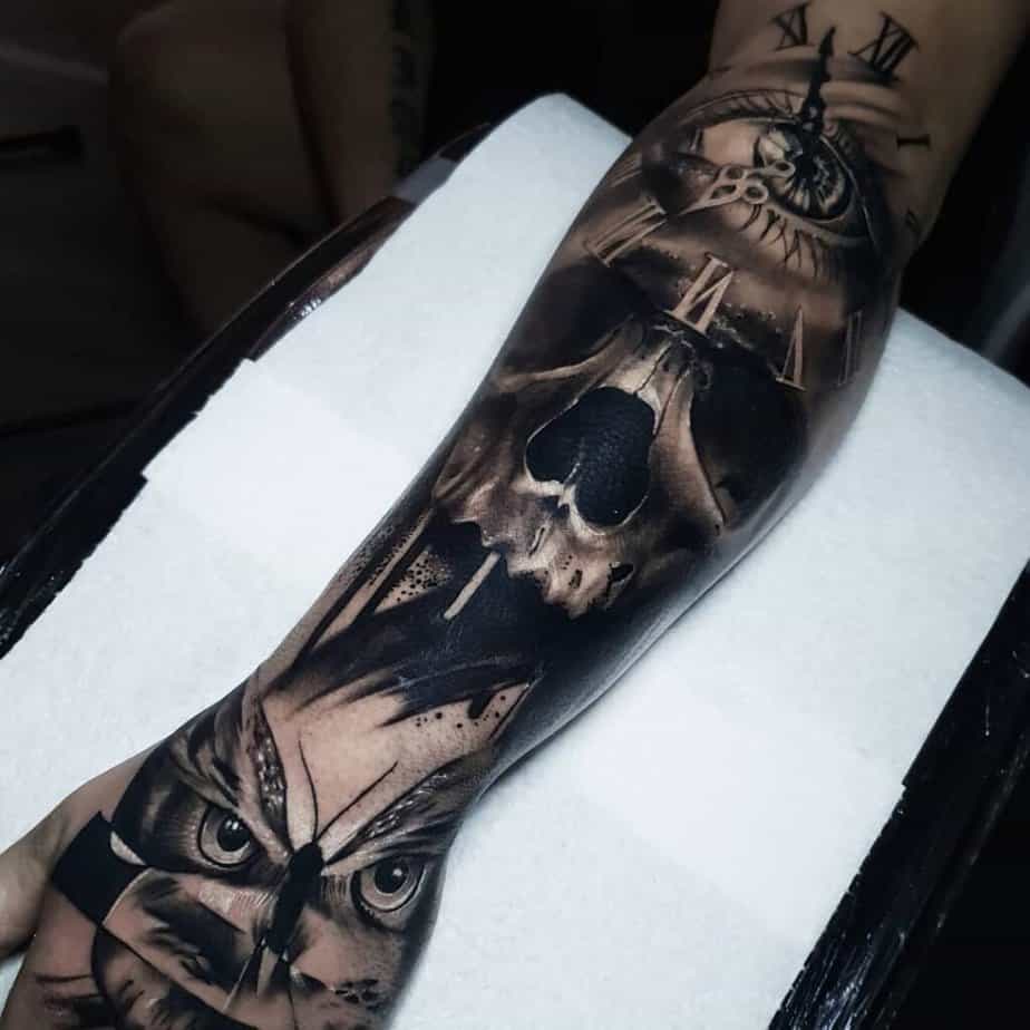 Skull forearm tattoos for men