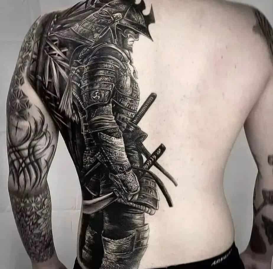 Black and gray Samurai tattoo