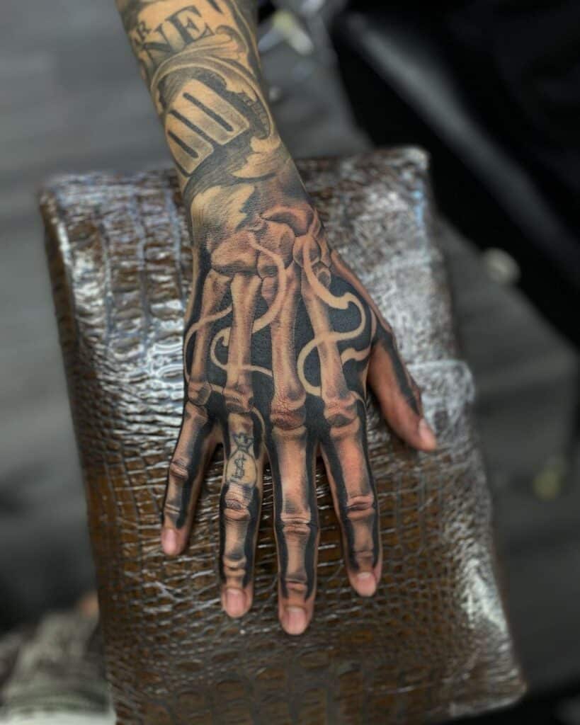 Actual skeleton hand tattoo