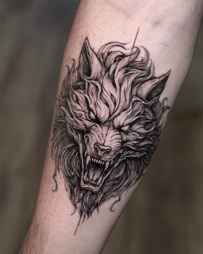 Tatuaggi spaventosi di lupi per uomini