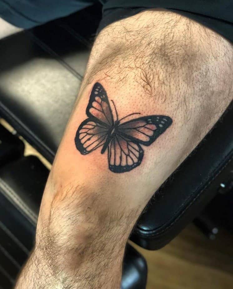 Moth and butterfly above knee tattoo