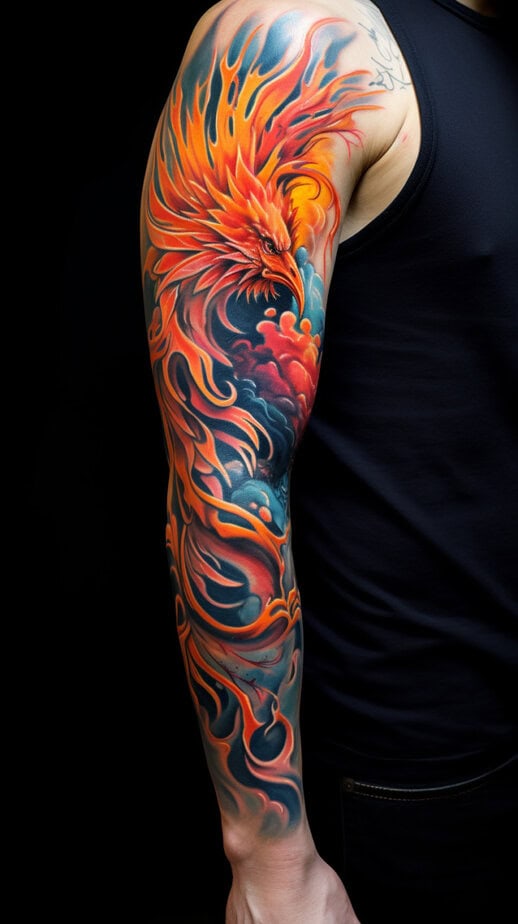 The whole arm covered by a powerful phoenix