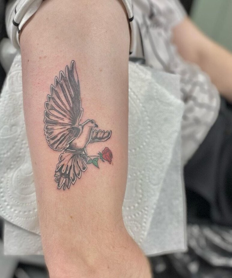 14. A dove carrying a rose
