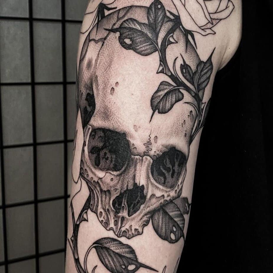 Black and gray skull tattoo