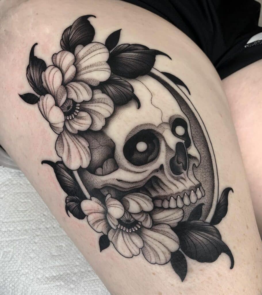 Black and gray skull tattoo