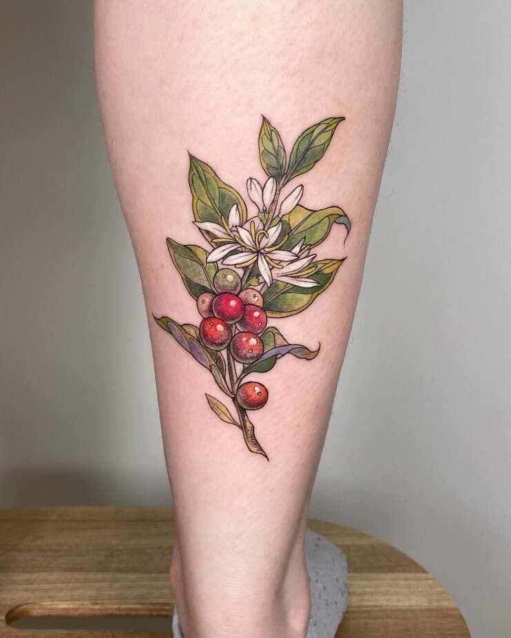 Colorful coffee plant tattoos