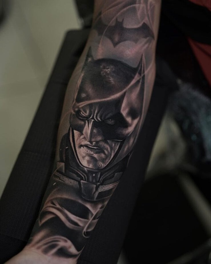 Black and gray Batman tattoo