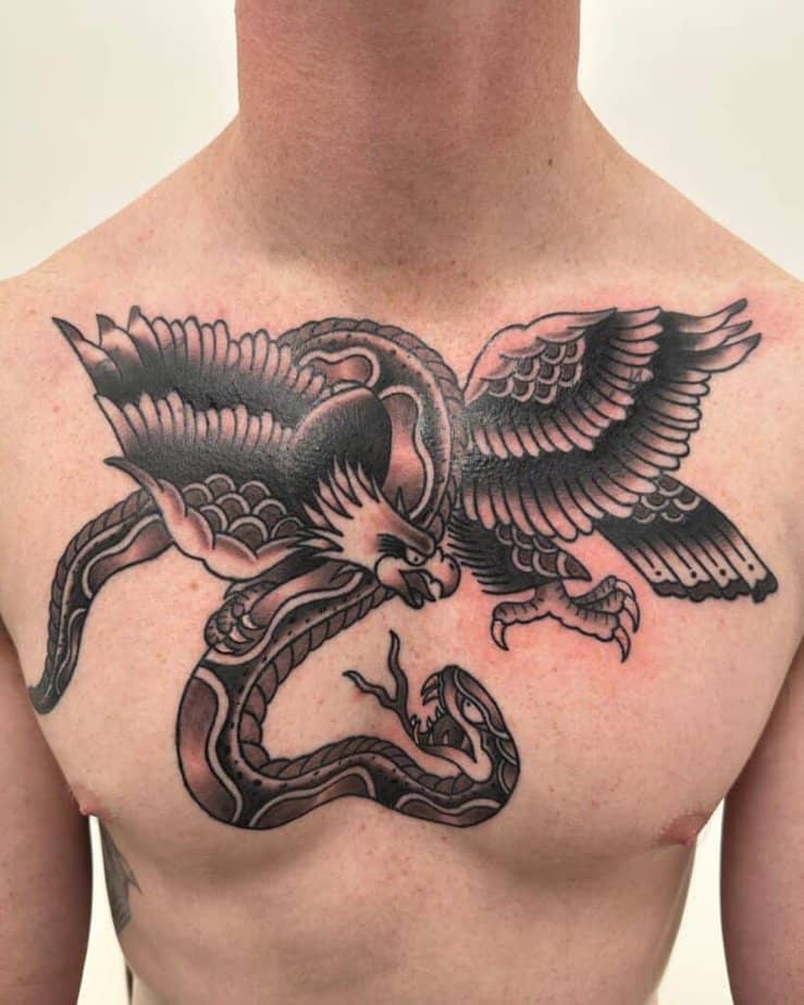 A tattoo of an eagle in action
