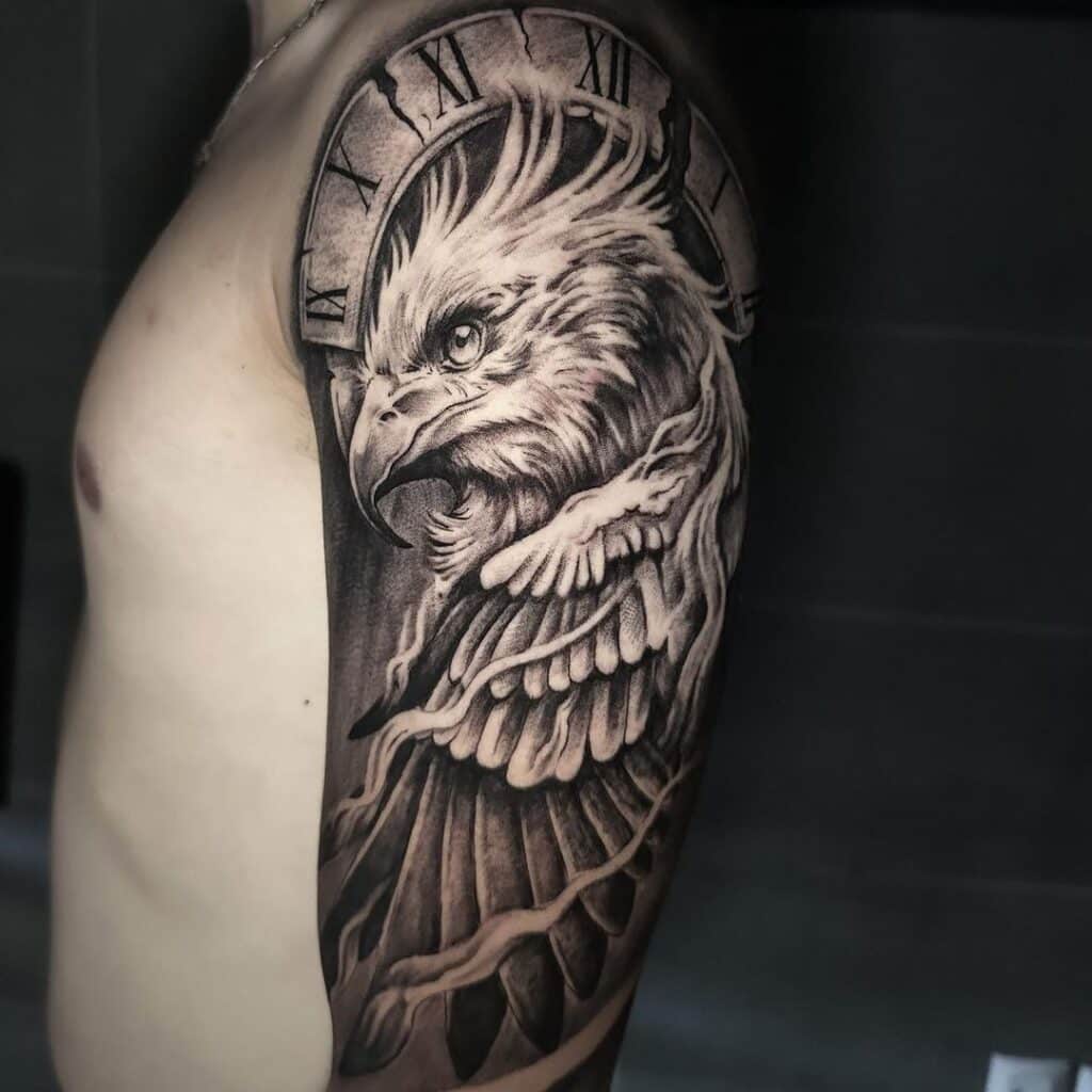 Full-sleeve eagle tattoo