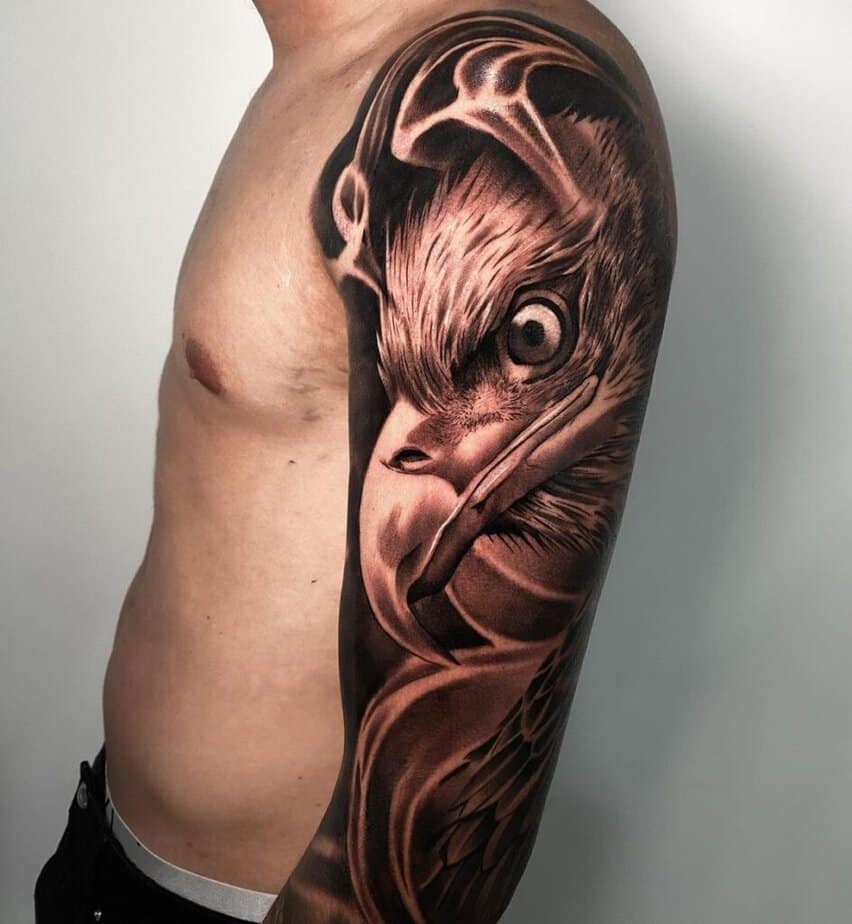 Full-sleeve eagle tattoo