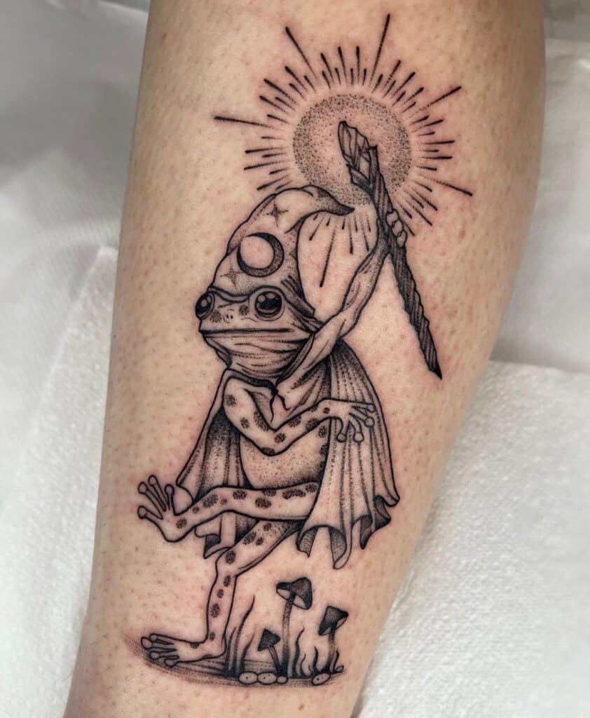 Witchy frog tattoo
