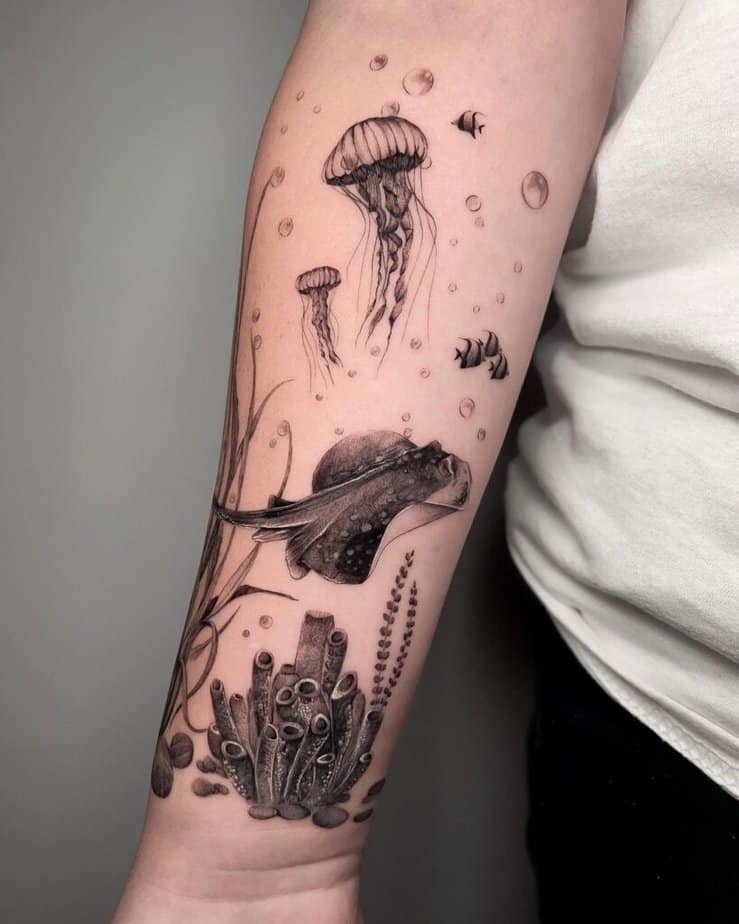 11. A water-themed tattoo sleeve