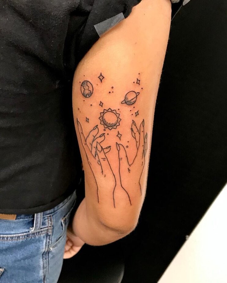 Celestial witch hands tattoo 