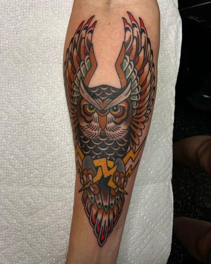 Traditional owl tattoo