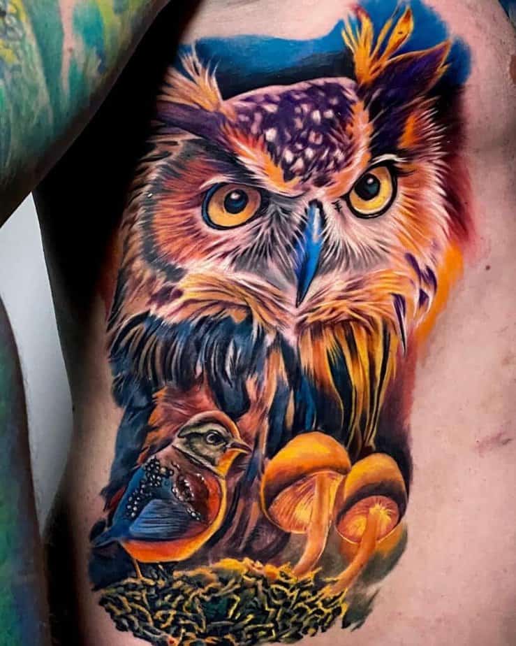 Color owl tattoo