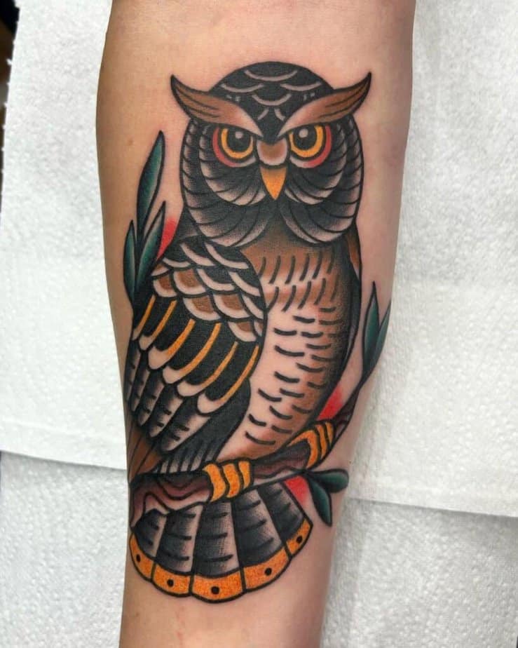 Traditional owl tattoo