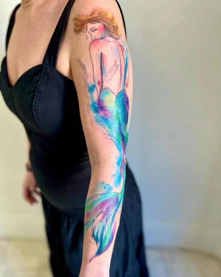 22. A watercolor mermaid tattoo 