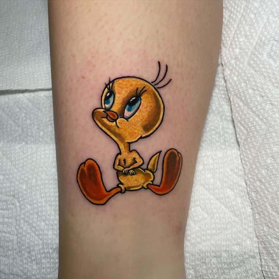 Full-color Tweety bird tattoo