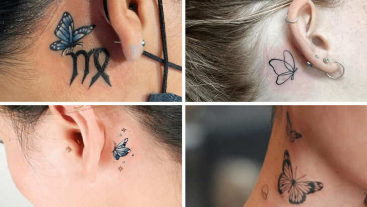 24 idee creative e cool per il tatuaggio della farfalla dietro l'orecchio.