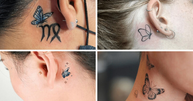 24 creative and cool butterfly tattoo behind the ear ideas