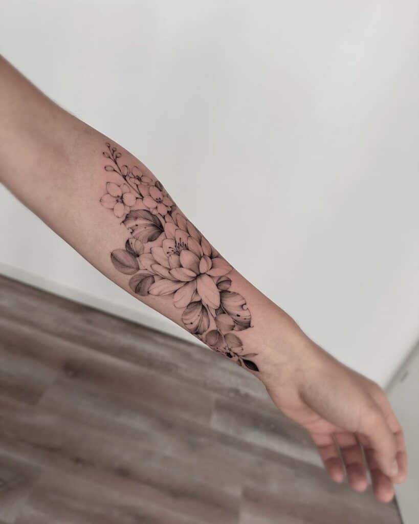 15. A water lily tattoo on the forearm
