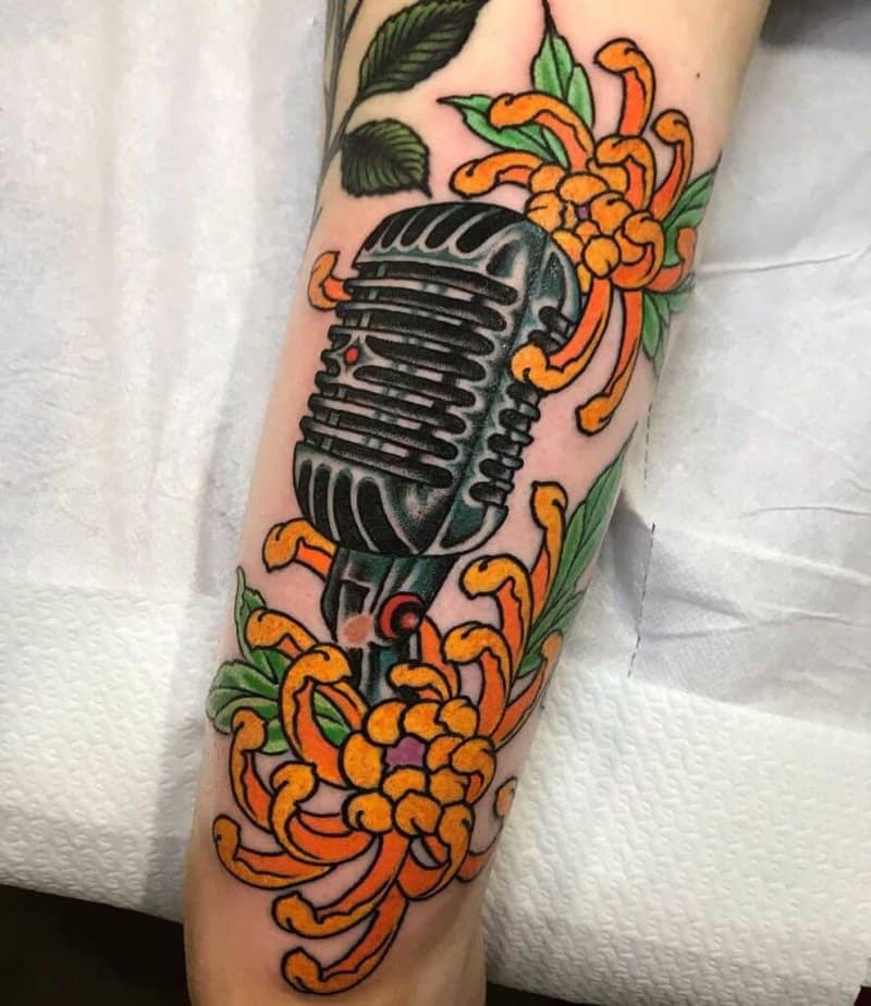 Microphone tattoo with color