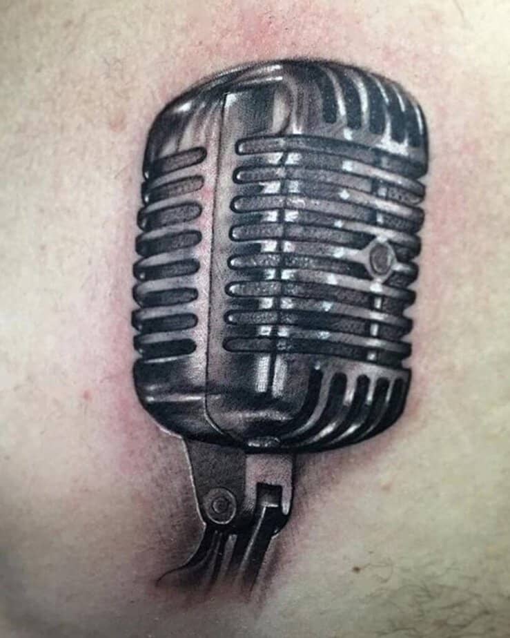 Black and gray microphone tattoos