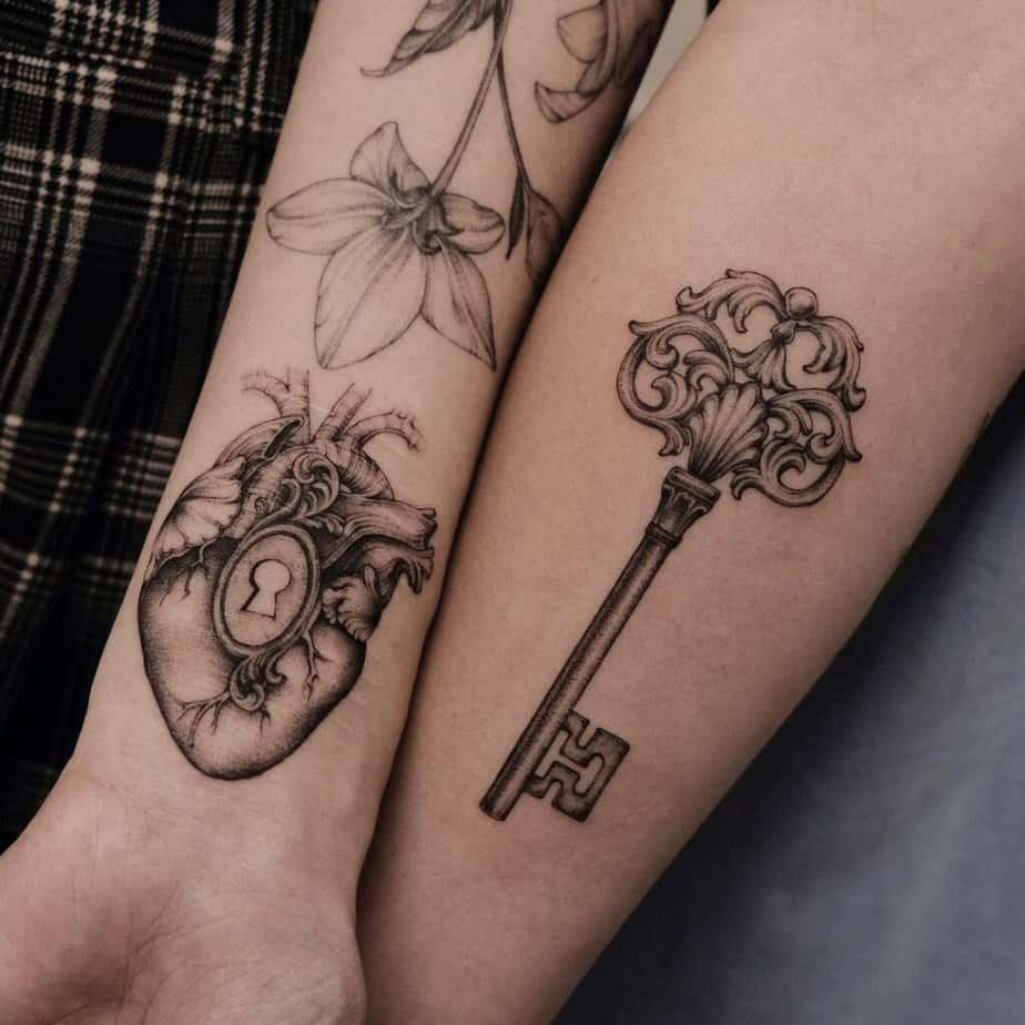 Tattoos with heart-shaped locks
