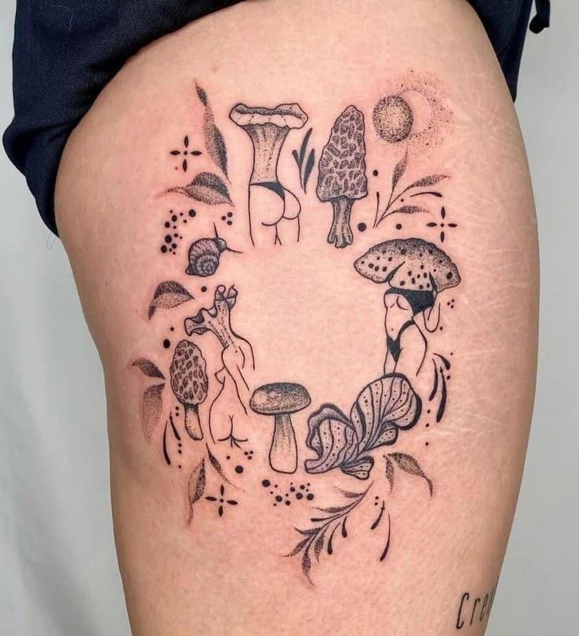 Mushroom lady tattoo
