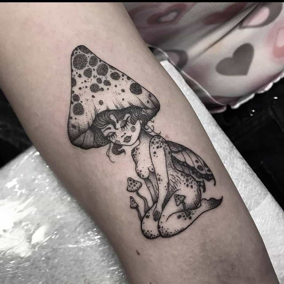 Mushroom lady tattoo