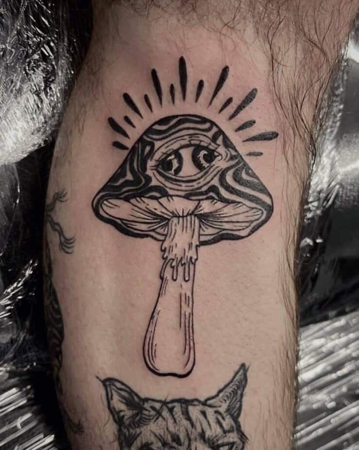 Black and gray mushroom tattoo