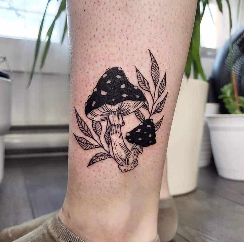 Black and gray mushroom tattoo