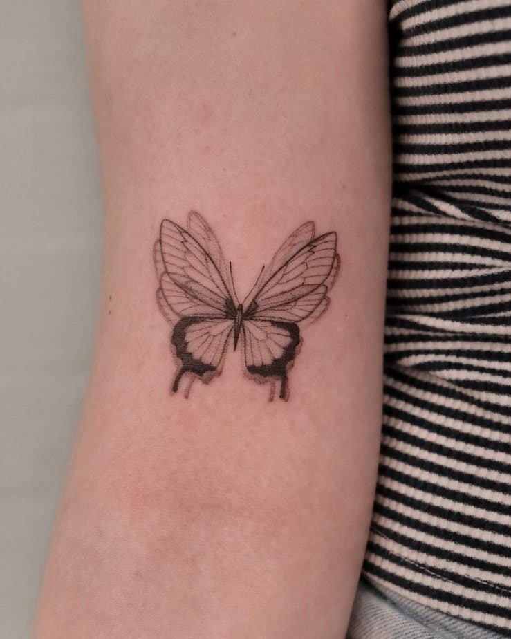 Tatuaggio con farfalla nera e grigia