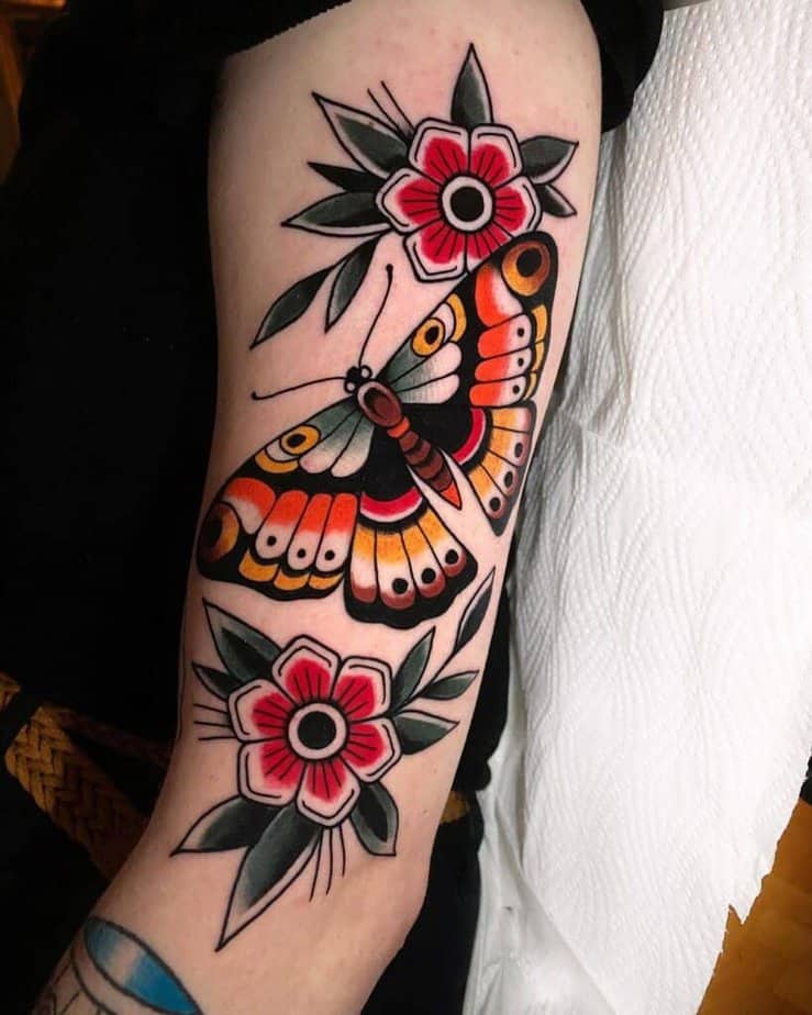 Floral butterfly tattoo