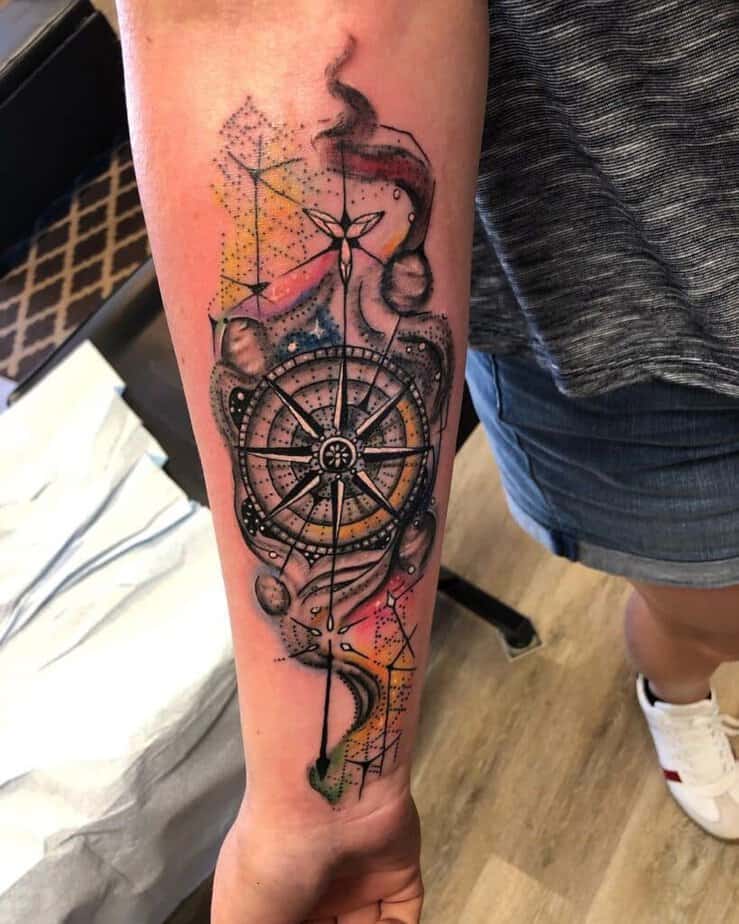 Watercolor compass tattoo
