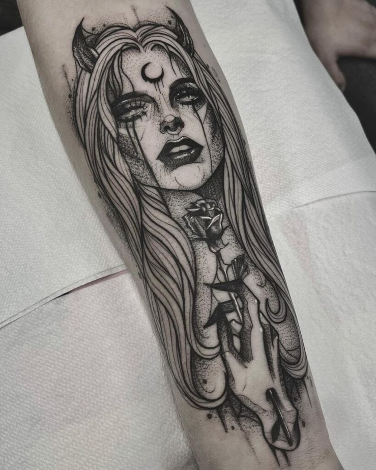 Dark feminine demon tattoo