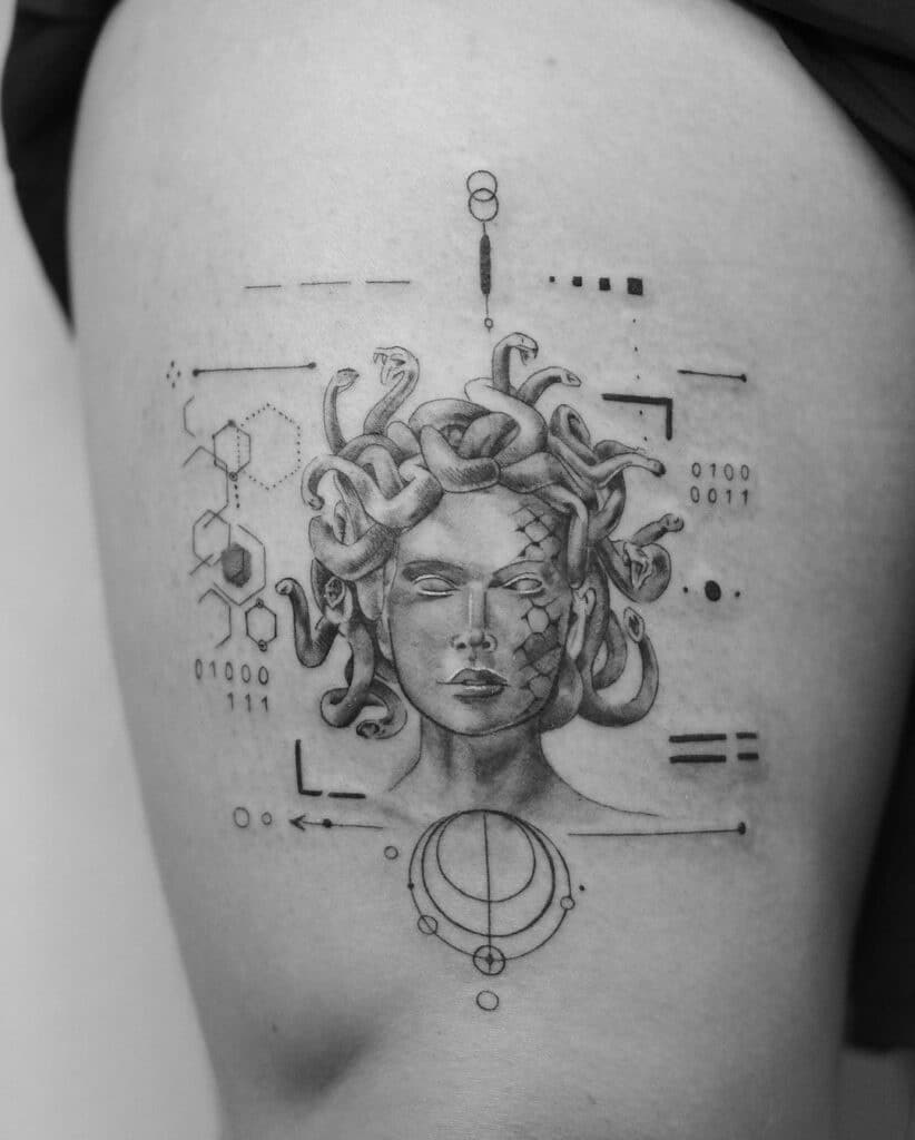Geometric Medusa tattoo
