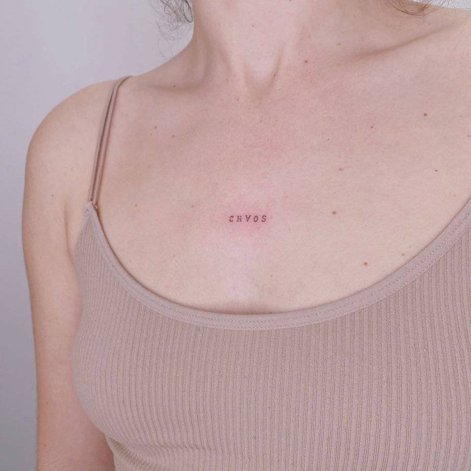 A “chaos” tattoo on the chest