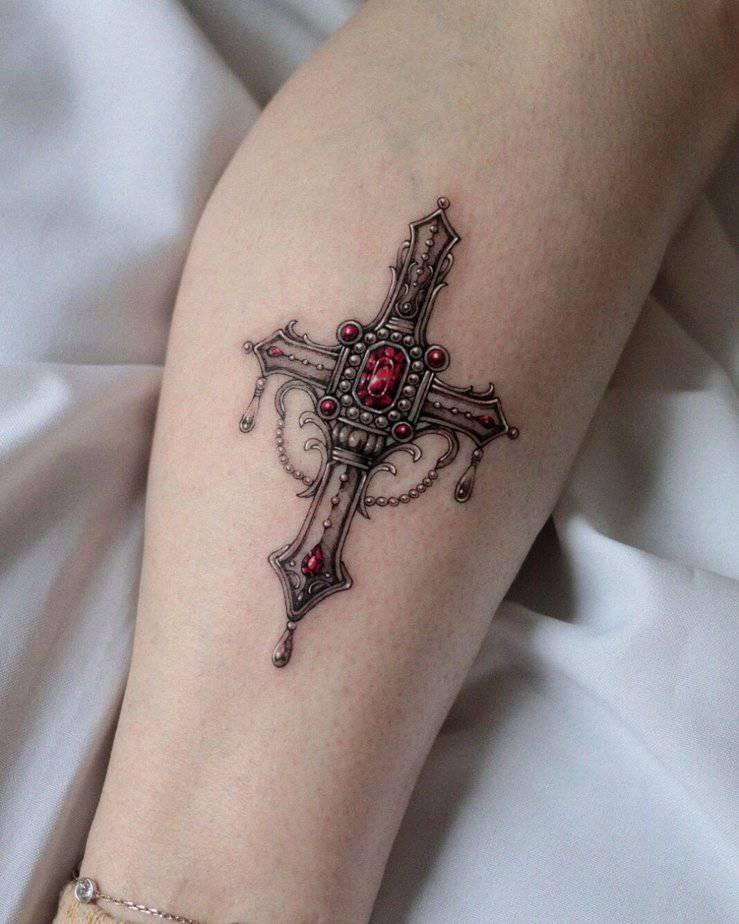 A powerful cross tattoo on your leg