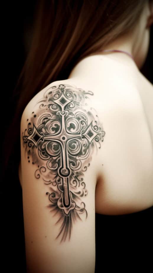 An elegant cross tattoo on your shoulder
