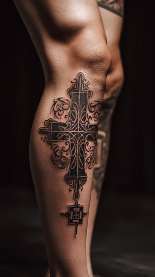 A powerful cross tattoo on your leg
