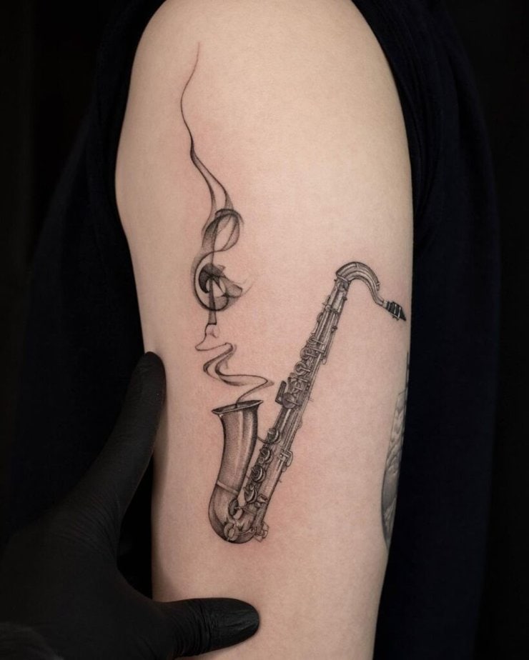 11. A saxophone tattoo with details 