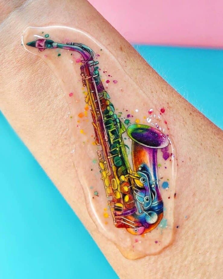 21. A watercolor sax tattoo 