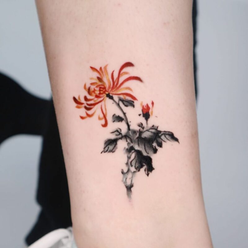 6. Watercolor chrysanthemum tattoo