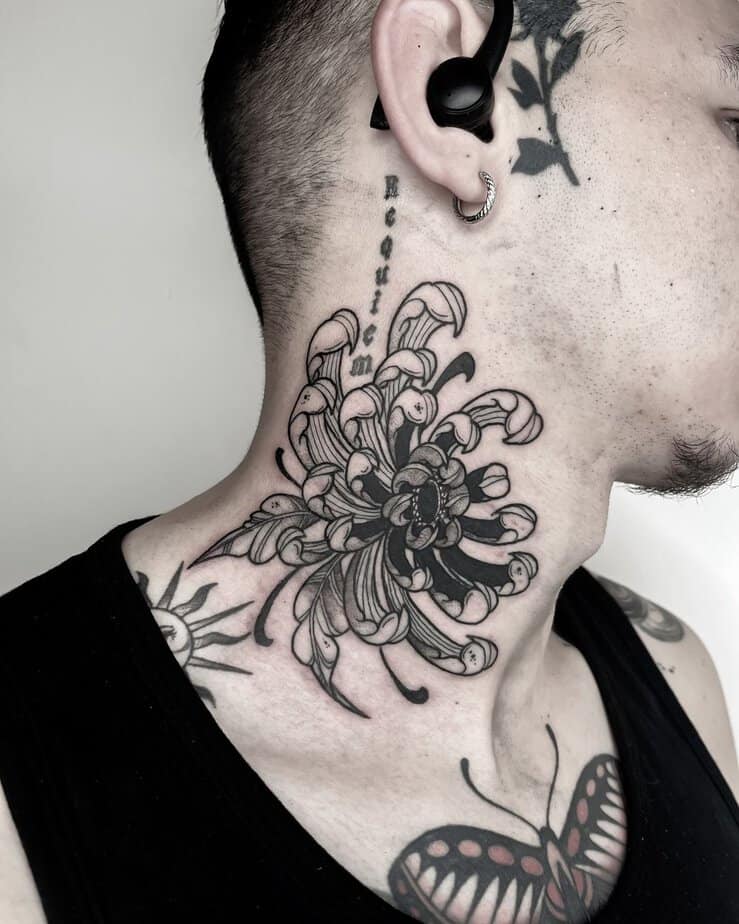 8. Chrysanthemum neck tattoo