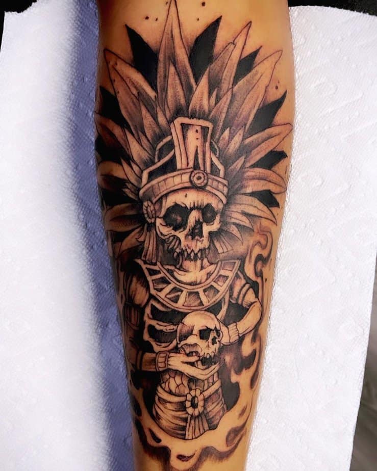 8. Mystical Aztec skeleton warrior tattoo