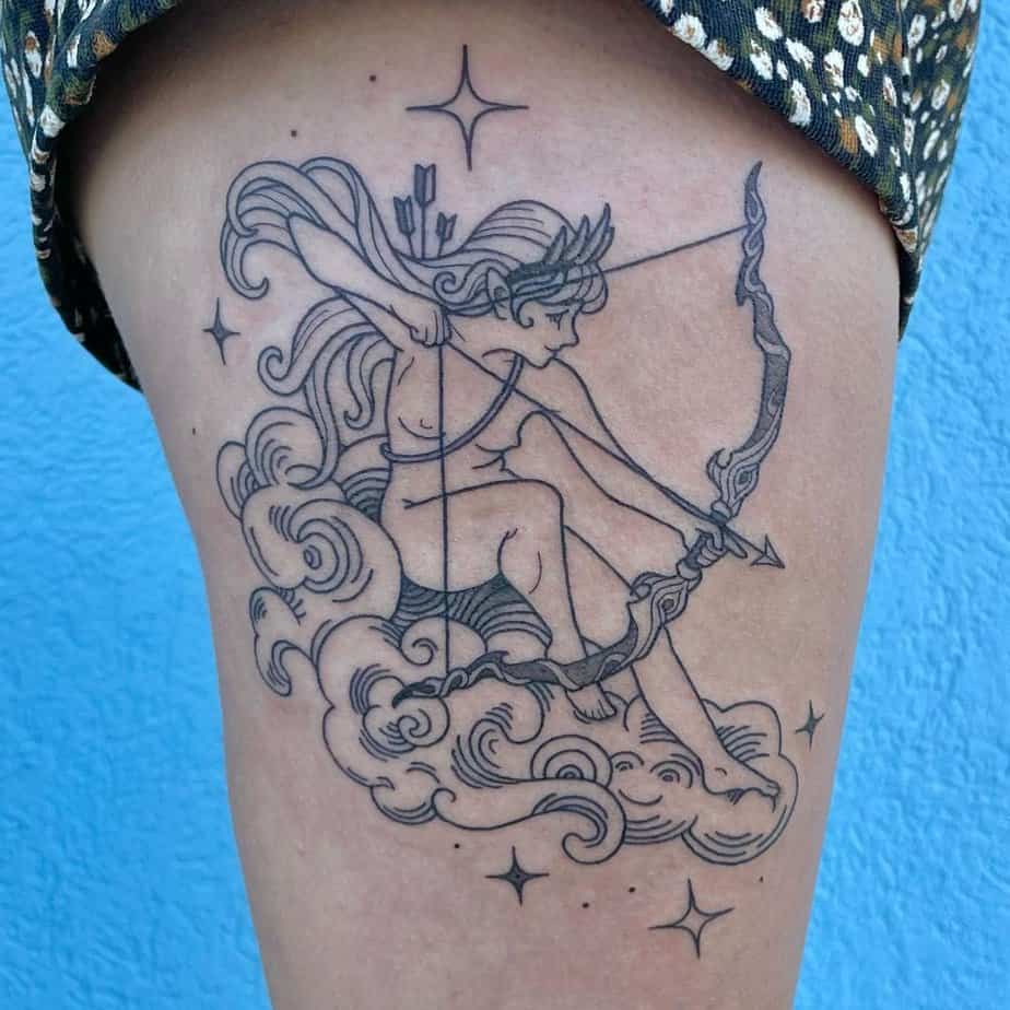 20. A Sagittarius archer tattoo on the thigh
